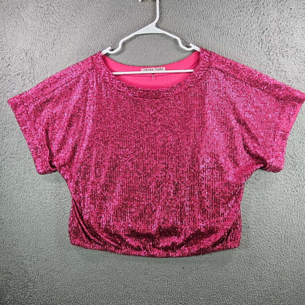 Trina Turk Magenta Pink Sequin Top XXL Dolman Sleeve Party Blouse